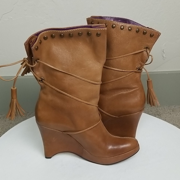 Bridget Shuster Tan Leather Lace Booties 6.5 - Picture 6 of 7
